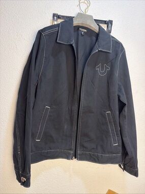 True Religion Black Zip Bomber Jacket with Contrast Stitching